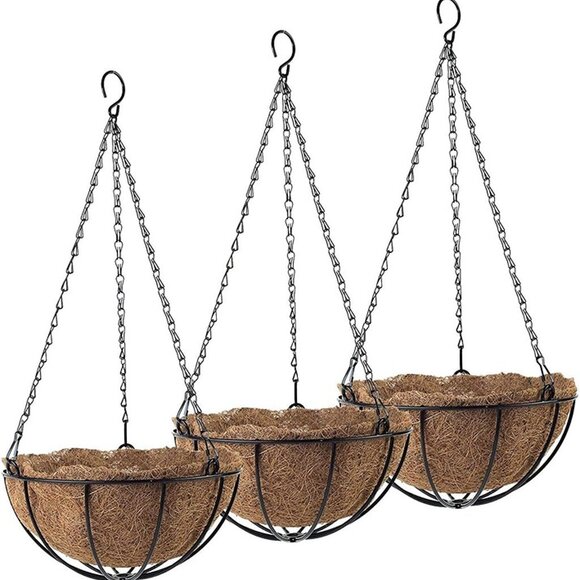 NEW 3 Pack 10" Metal Hanging Flower Pots Hanging Planters Plant Basket - Picture 1 of 9